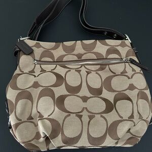 Coach Signature C Print Tan and Brown Hobo Shoulder Bag